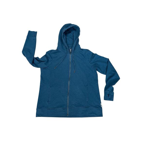 Pact Women’s XL Full Zip Organic Cotton Fleece Hoodie Jacket Blue W/Thumb Holes - Picture 1 of 13